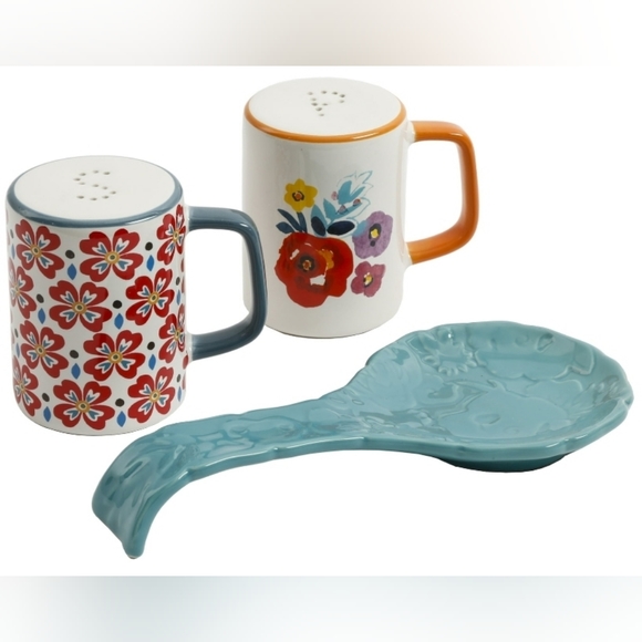 The Pioneer Woman Flea Market Floral Spoon Rest and Salt &Pepper Shaker Set. - Picture 7 of 8